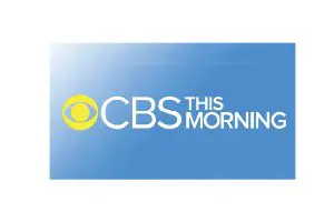 A blue and yellow logo for cbs this morning.