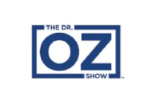 A blue and white logo for the dr. Oz show